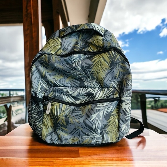 Unisex BACKPACK Tropical Leaves Print Canvas Backpack Computer Laptop Backpack - Picture 3 of 7
